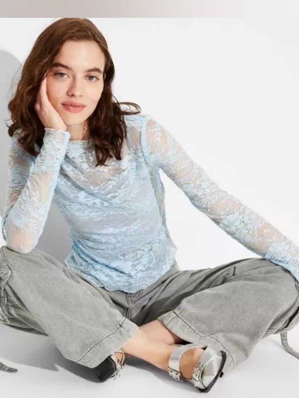 wild fable Sheer Light Blue Lace Blouse